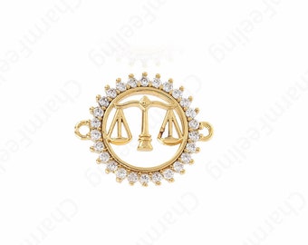18K Gold Filled Scales Connector,MicroPave CZ Charm,Gold Justice Connector, Dainty Scales Jewelry Making supply,19.5x16x3mm