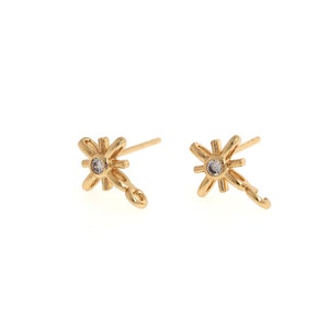 1 Paar, 18-Karat-Gold gefüllte Sternohrringe-Zubehör, Starburst-Charm, Polaris-Ohrringe, runde Mikropavé-CZ-Ohrringe, Alltagsohrringe, 12 x 9 x 3 mm