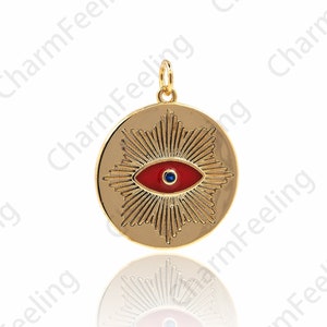 18K Gold Filled Eye Pendant, Eye Necklace, Eye Charm, Micropavé CZ Eye Pendant, DIY Jewelry Accessories 26.5x20.5x2mm