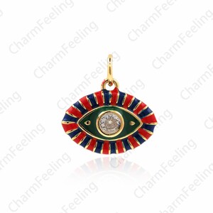 Micropavé CZ Magic Eye Pendant, 18K Gold Filled Enamel Eye Necklace, Enamel Pendant, DIY Jewelry Accessories, 16x15x2.5mm