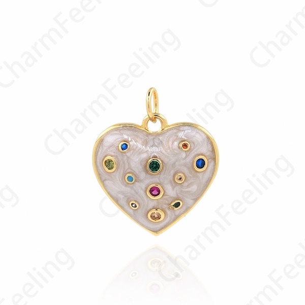 Dainty Heart Charm, Pendentif cœur en émail de remplissage en or 18 carats, Charme de cœur, Collier Cœur, Charme en émail, Accessoires de bijoux de bricolage 21x18x4.5mm