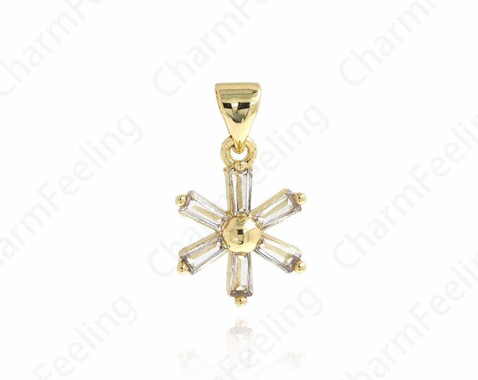 18K Gold Filled Flower Pendant,Micropavé CZ Plant Pendant,Flower Necklace,Plant Charm, DIY Jewelry Making Accessories,19x11x4.4mm