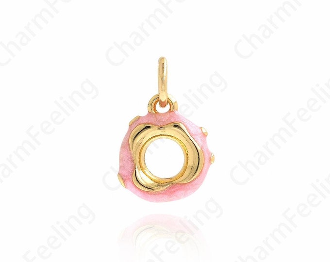 18K Gold Filled Enamel Donut Necklace, Dessert Charm, Enamel Charm, Donut Pendant, DIY Jewelry Accessories 14.5x9.7x3mm