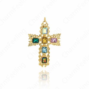 18K Filled Gold Cross Pendant, Cross Charm, Religious Jewelry, DIY Jewelry Making Accessories 70x47x5mm