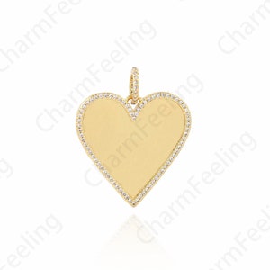 Fashion Charm,Heart Charm, 18K Gold Filled Heart Pendant, Micropavé CZ Heart Necklace, Love Necklace, DIY Jewelry Accessories 36x30x2.7mm