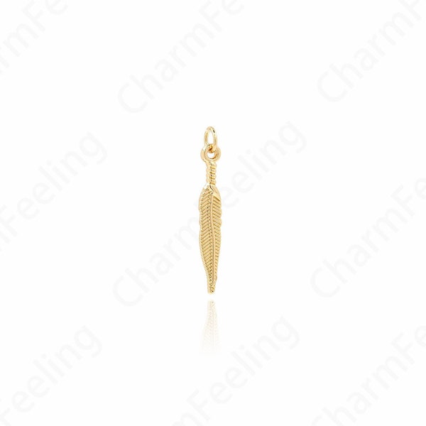 10 PCS Alloy Feather Pendant, 18K Gold Filled Feather Charm, Alloy Jewelry, Pendant Accessories, DIY Jewelry Supplies, 31x4.5x1.5mm