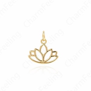 Lotus Anhänger, 18K Gold gefüllt Blumen Anhänger, Lotus Halskette, Pflanzen Anhänger, DIY Schmuck Zubehör, 16x15x1.5mm