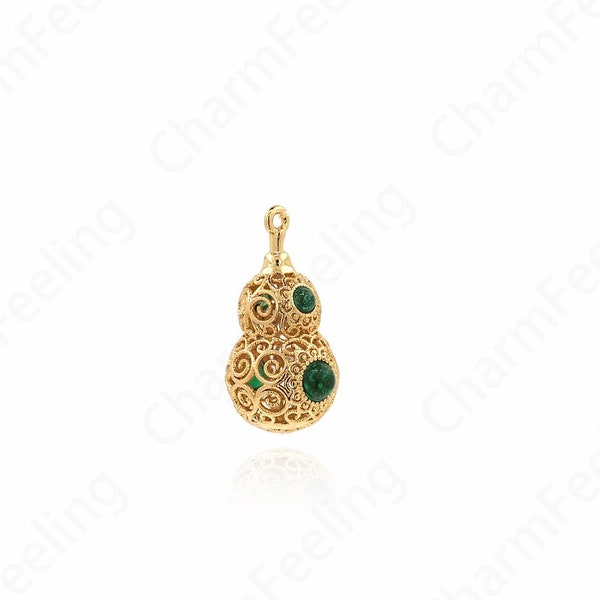 Micropavé CZ Gourd Pendant, 18K Gold Filled Gourd Necklace,Gold Brass 3D Gourd Charm Pendant,DIY Jewelry Supplies,18x10x9mm