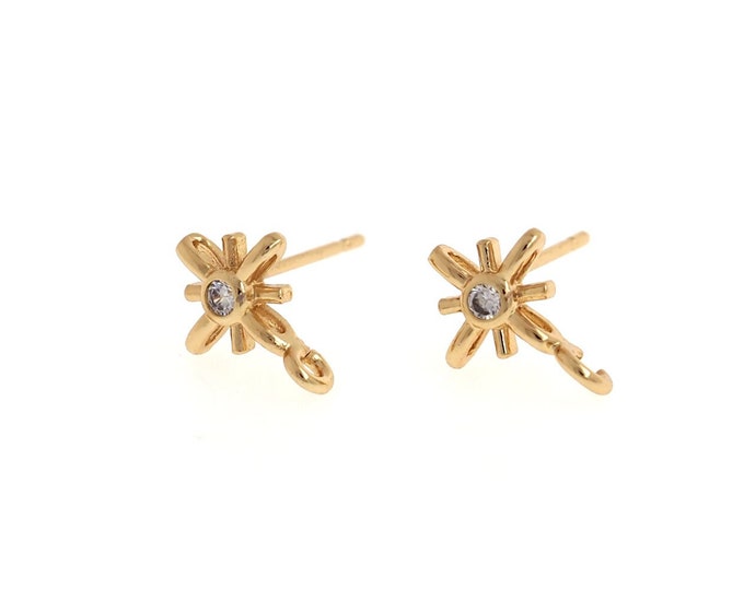 1 Pair, 18K Gold Filled Star Earrings Accessories, Starburst Charm, Polaris Earrings, Micropavé CZ Round Earrings, Daily Earrings, 12x9x3mm