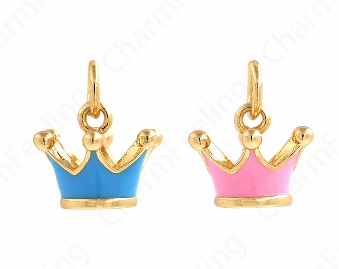 Crown Pendant, Crown Charm,Micropavé CZ Tiny Crown Necklace, 18K Gold Filled Hollow Crown, DIY Jewelry Making Accessories 11x12x10.5mm