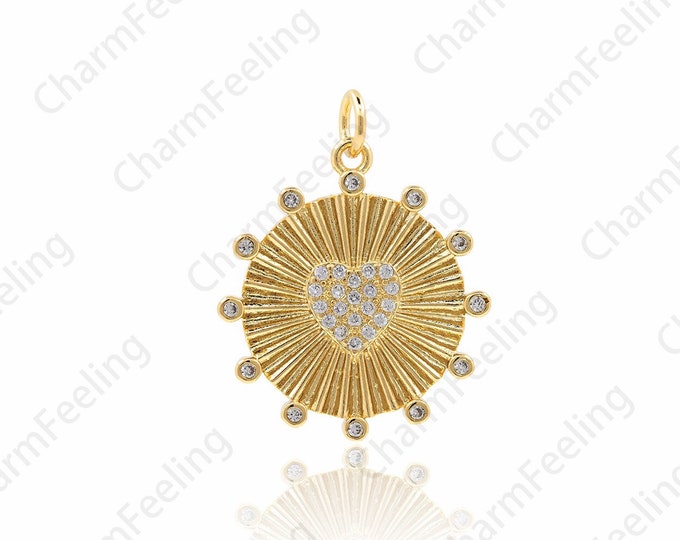 18K Gold Filled Round Pendant, Micropavé CZ Heart Necklace, Love Pendant, CZ Love Necklace, Heart Charm, 25x20x2mm