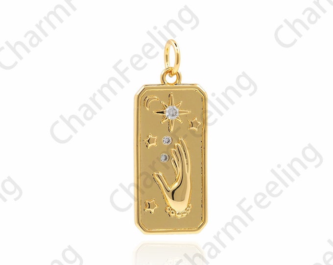 Micropavé CZ Rectangular Necklace, 18K Gold Filled Bar Polaris Pendant, Polaris Charm, Palm Pendant, DIY Jewelry Accessories 26x10x2mm