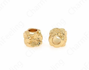 10 pcs Alloy Flower Spacer Beads, 18K Gold Filled Plant Beads, Bracelet Beads,Round Flat Beads, DIY Jewelry Supplies