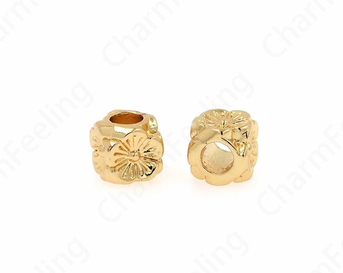 10 pcs Alloy Flower Spacer Beads, 18K Gold Filled Plant Beads, Bracelet Beads,Round Flat Beads, DIY Jewelry Supplies