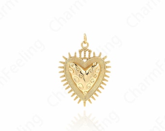 Micropavé CZ Heart Necklace,Dainty Heart Charm, 18K Gold Filled Heart Pendant, Love Necklace, DIY Jewelry Accessories 34x24.5x4.7mm