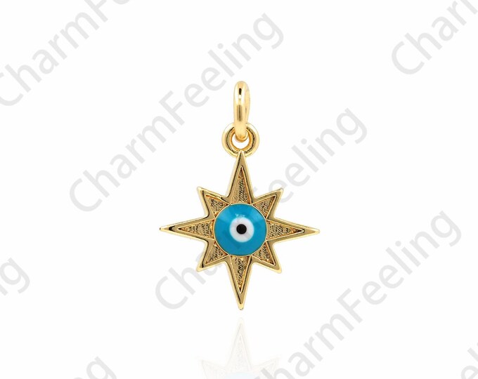 18K Gold Filled Enamel Polaris Pendant, Enamel Charm, Polaris Charm, Starburst Charm, Polaris Necklace,Eye Star Charm, 17x12x2.5mm