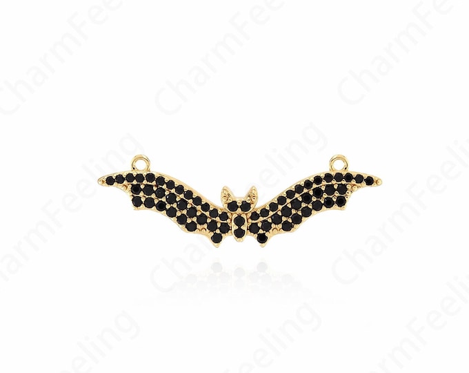 Bat Pendant, Micropavé CZ Bird Necklace, 18K Gold Filled Bat Charm, Bird Charm, DIY Jewelry Supplies, 39x11.5x2mm