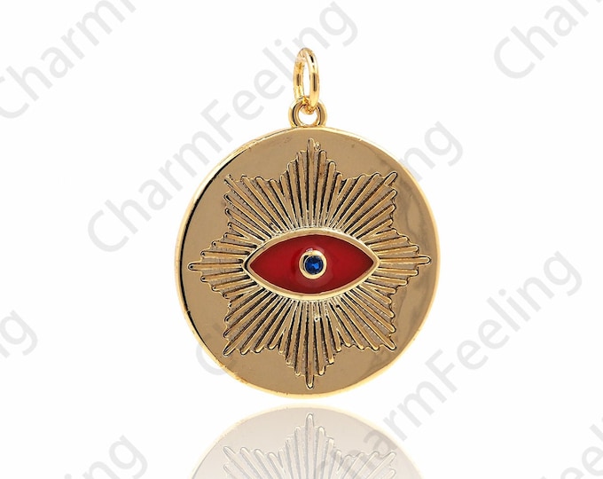18K Gold Filled Eye Pendant, Eye Necklace, Eye Charm, Micropavé CZ Eye Pendant, DIY Jewelry Accessories 26.5x20.5x2mm