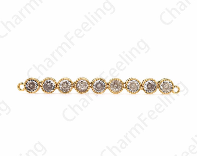 Bar Bracelet Connector,18K Gold Filled Round Connector,Necklace Connector,Micropavé CZ Round Charm,DIY Jewelry Supplies,50x5x3.5mm