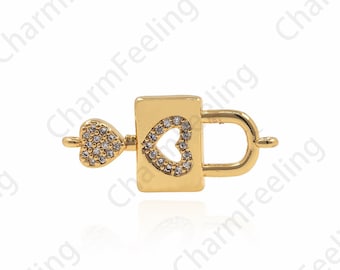 Key Lock Connector, Lock Charm, Love Charm, Love Lock Link, DIY Jewelry Making Accessories 10.6x24x2mm 1pcs