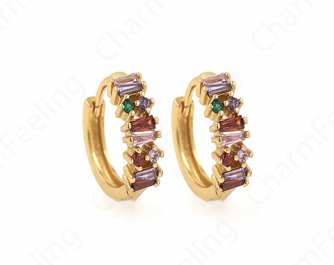 1 Pair,Round Earrings,18K Gold Filled Simple Earrings,Micropave CZ Gold Earrings Charm, Geometric Earrings, Gift for Her 14.3x13x4.4mm