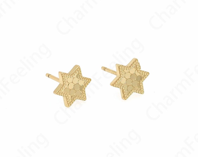 1 Pair, 18K Gold Filled Star Earrings, Starburst Charm, Polaris Earrings, Micropavé CZ Round Earrings, Daily Earrings, 8x8x1.2mm