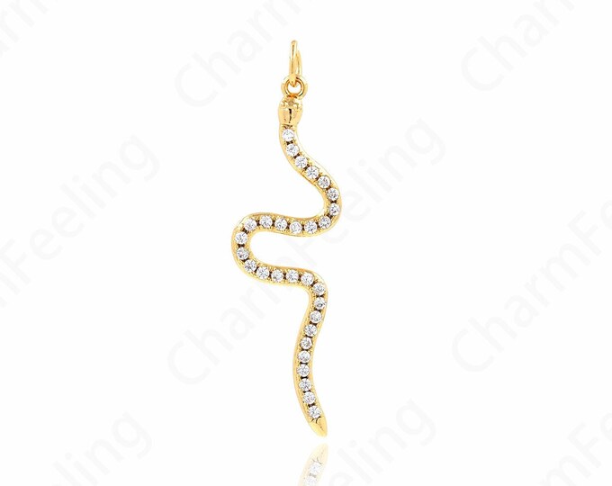 Micropavé CZ Gold Snake Pendant, 18K Gold Filled Snake Pendant, Snake Necklace, Gold Snake Necklace, Snake Charm, 42.6x11.6x2.7mm
