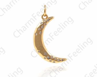 Micropavé CZ Moon Pendant, 18K Gold Filled Crescent Necklace, Crescent Charm, Moon Charm, DIY Jewelry Accessories 25.5x17.5x2.5mm