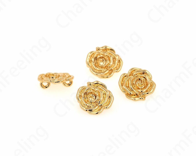 Flower Button Beads, 18K Gold Filled Button Beads, Bracelet Beads, Necklace Beads, Round Flat Beads, DIY Jewelry Supplies, 15.5x15x2.5mm