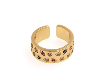 Gold Open Ring, Simple Charm,MicroPavé CZ Daily Ring, 18K Gold Filled Adjustable Ring,Thick Gold Ring, Daily Ring,