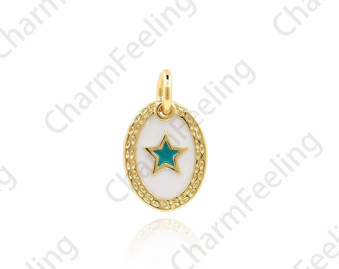 18K Gold Filled Enamel Star Pendant, Polaris Charm, Star Necklace, Oval Star Pendant, DIY Jewelry Accessories, 15x9x1mm