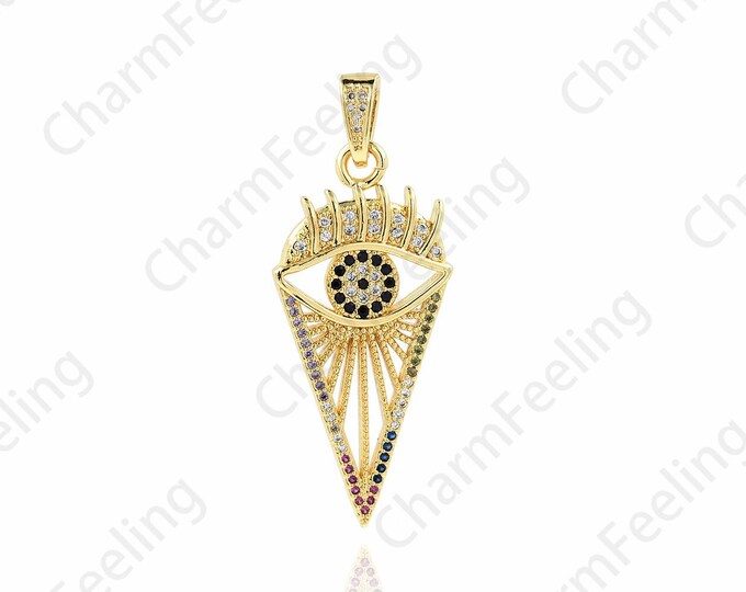 Geometric Pendant,Triangle Eye Pendant,MicroPavé CZ Eye Charm,18K Gold Filled Eye Necklace, DIY Jewelry Accessories, 18.5x46x2mm