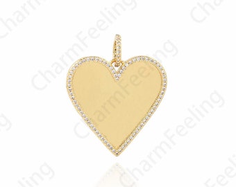 Fashion Charm,Heart Charm, 18K Gold Filled Heart Pendant, Micropavé CZ Heart Necklace, Love Necklace, DIY Jewelry Accessories 36x30x2.7mm