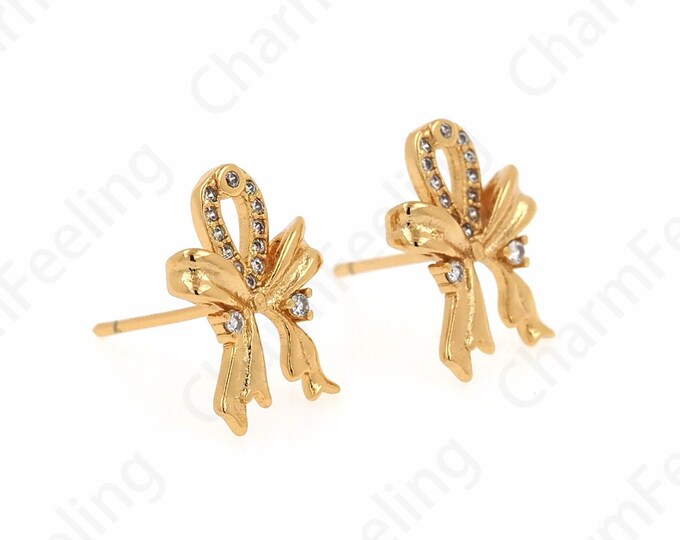 Micropavé CZ Exquisite Earrings, 18K Gold Filled Bow Earrings,Bow Hoops,A Gift For Her, 13.2x10x3mm