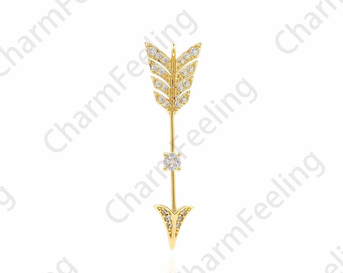 18K Gold Filled Arrow Pendant, Micropavé CZ Arrow Necklace, Arrow Charm, Archery Necklace, Archery Charm,DIY Jewelry Accessories 47x13x3.5mm