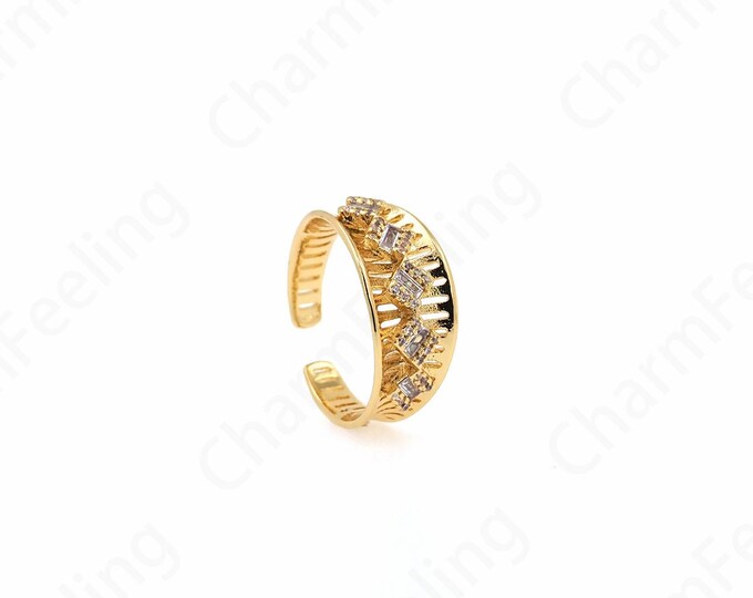 18K Gold Filled Adjustable Rings, Art Rings,Thick Rings,Statement Rings,Micropavé CZ Everyday Rings, Gold Open Rings,