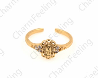 18K Gold Filled Virgin Mary Ring, Religious Ring, Religious Charm, Miracle Medal Ring, Gold Open Ring, Adjustable Ring, Stackable Ring