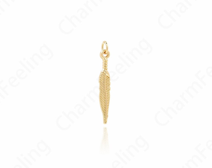 10 PCS Alloy Feather Pendant, 18K Gold Filled Feather Charm, Alloy Jewelry, Pendant Accessories, DIY Jewelry Supplies, 31x4.5x1.5mm