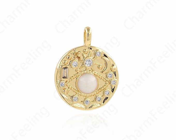 Round Pendant, Micropavé CZ Eye Charm, 18K Gold Filled Round Charm, Eye Pendant, DIY Jewelry Supplies, 21x16.5x3.5mm