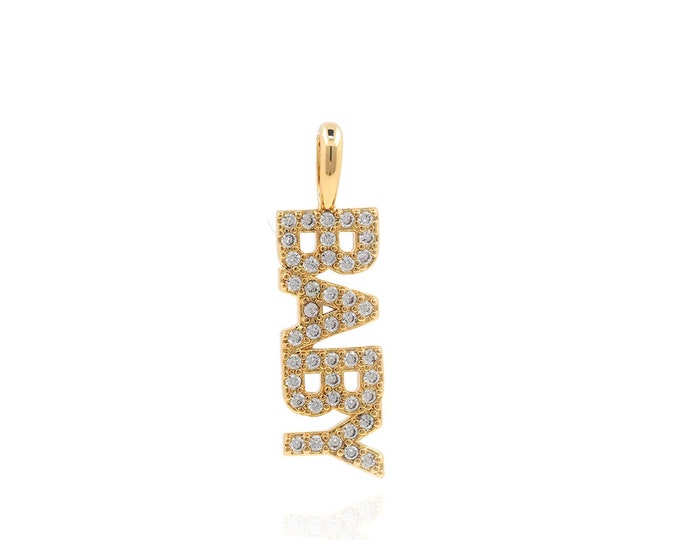 BABY Pendant, Micropavé CZ Baby  Necklace, Letter Charm, 18K Gold Filled Letter Pendant, DIY Jewelry Supplies, 25x7x1.8mm