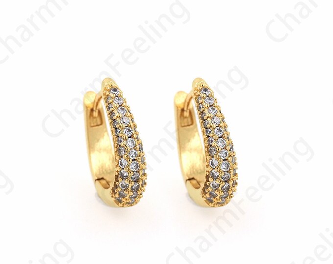 18K Gold Filled Party Earrings,Micropavé CZ Gold Earrings,Oval Earrings,Round Earrings,Dainty Earrings,DIY Jewelry Supplies 17.5x13.5x4.5mm