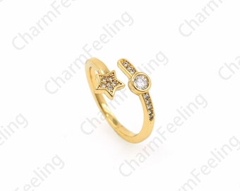 Stackable Ring,18K Gold Filled Star Ring, Adjustable Polaris Ring,Micropavé CZ Star Ring,Gold Open Ring,Star Ring Jewelry,Polaris Jewelry