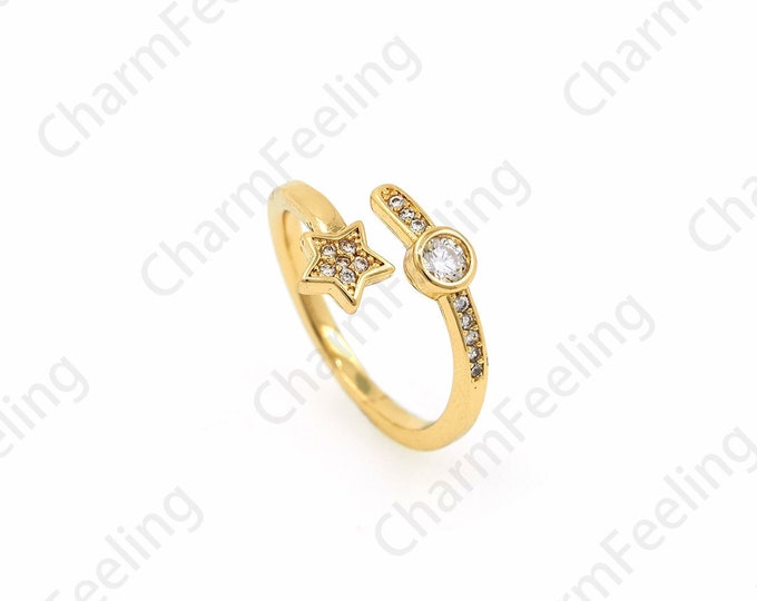 Stackable Ring,18K Gold Filled Star Ring, Adjustable Polaris Ring,Micropavé CZ Star Ring,Gold Open Ring,Star Ring Jewelry,Polaris Jewelry