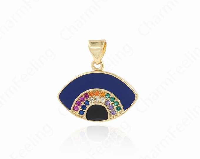 18K Gold Filled Enamel Eye Necklace, Enamel Pendant, Micropavé CZ Magic Eye Pendant, DIY Jewelry Accessories, 20x19.5x2mm