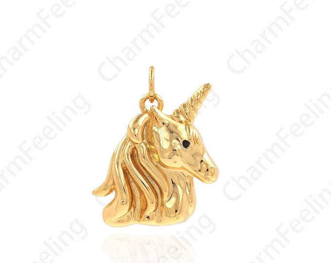 18K Gold Filled Unicorn Charm, Micropavé CZ Unicorn Pendant, Horse Necklace,Animal Charm, DIY Jewelry Supplies, 21.5x17x5mm