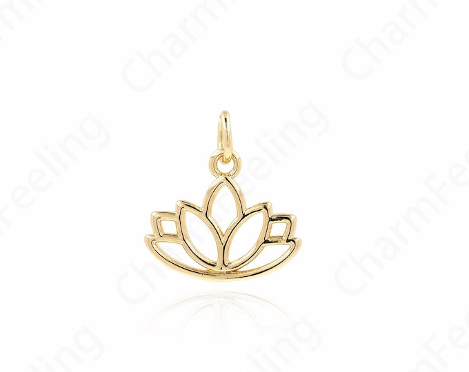 Lotus Pendant, 18K Gold Filled Flower Charm, Lotus Necklace, Plant Charm, DIY Jewelry Accessories, 16x15x1.5mm