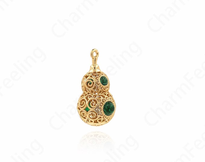 Micropavé CZ Gourd Pendant, 18K Gold Filled Gourd Necklace,Gold Brass 3D Gourd Charm Pendant,DIY Jewelry Supplies,18x10x9mm