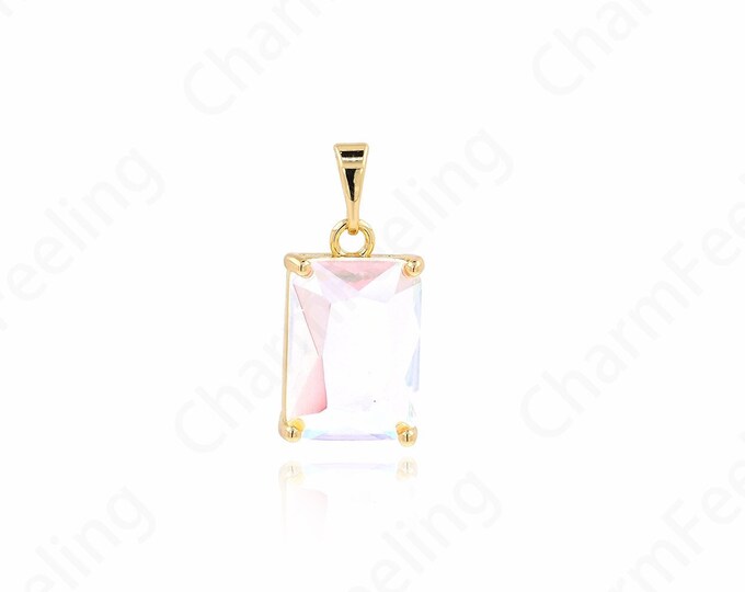 Geometric Pendant,Micropavé CZ Square Necklace,18K Gold Filled Rectangular Charm,Rectangular Pendant,DIY Jewelry Supplies,22.5x10.5x6mm