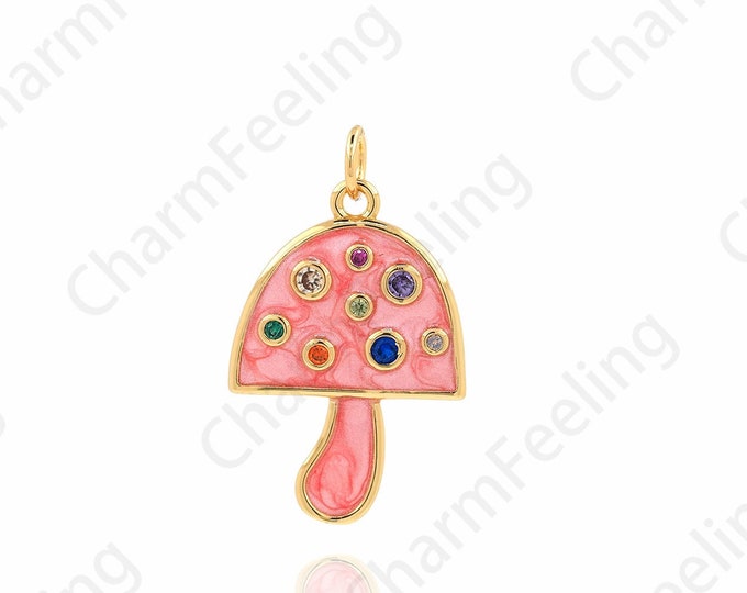 18K Gold Filled Fungus Necklace, Enamel Charm, Exquisite Mushroom Pendant, Mushroom Charm, Gourmet Necklace, Food Pendant 27x16x2.2mm