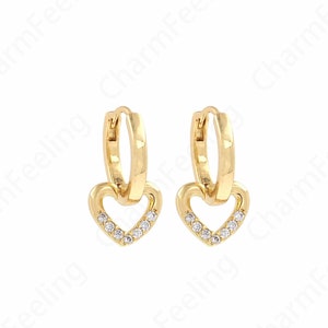 Micropavé CZ Love Earrings, Hoop, 18K Gold Filled Heart Earrings, DIY Jewelry Accessories 10x13x13.8mm